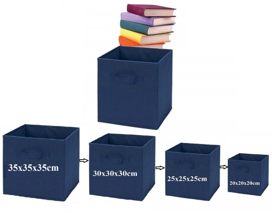 NAVY BLUE MEDIUM SQUARE FOLDABLE CANVAS STORAGE COLLAPSIBLE FOLDING BOX FABRIC KIDS CUBES TOYS