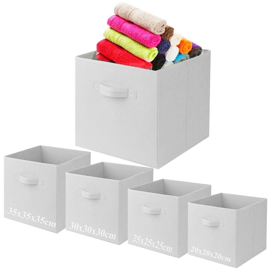 WHITE MEDIUM SQUARE FOLDABLE CANVAS STORAGE COLLAPSIBLE FOLDING BOX FABRIC KIDS CUBES TOYS