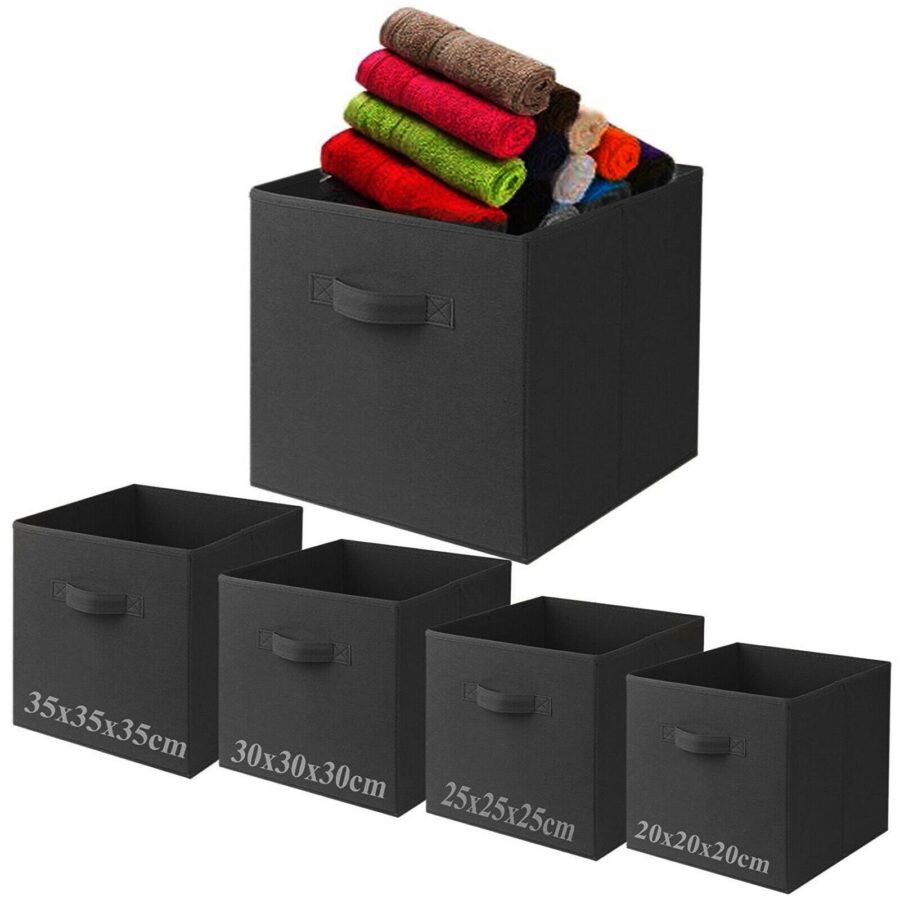 BLACK MEDIUM SQUARE FOLDABLE CANVAS STORAGE COLLAPSIBLE FOLDING BOX FABRIC KIDS CUBES TOYS