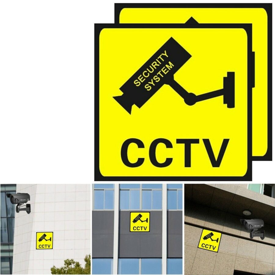 YELLOW INDOOR & OUTDOOR FAKE DUMMY CCTV SECURITY SURVEILLANCE CAMERA STICKERS