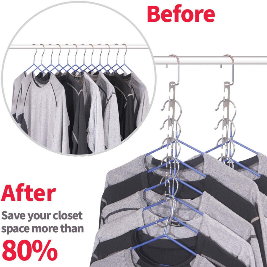 PACK OF 6 SPACE SAVER HANGER SILVER SAVING WONDER METAL MAGIC HANGER CLOTHES CLOSET ORGANIZE HOOK