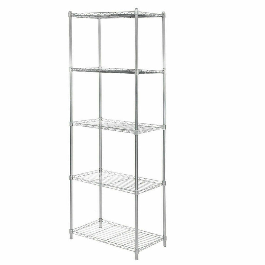 5 TIER METAL STORAGE RACK SHELVING SILVER WIRE SHELF KITCHEN OFFICE STAND UNITS